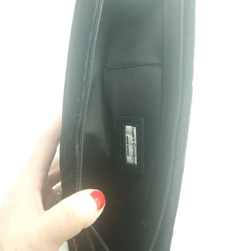 Daniele Cornaggia Womens Black Velvet Embellished Zip Around Clutch Bag